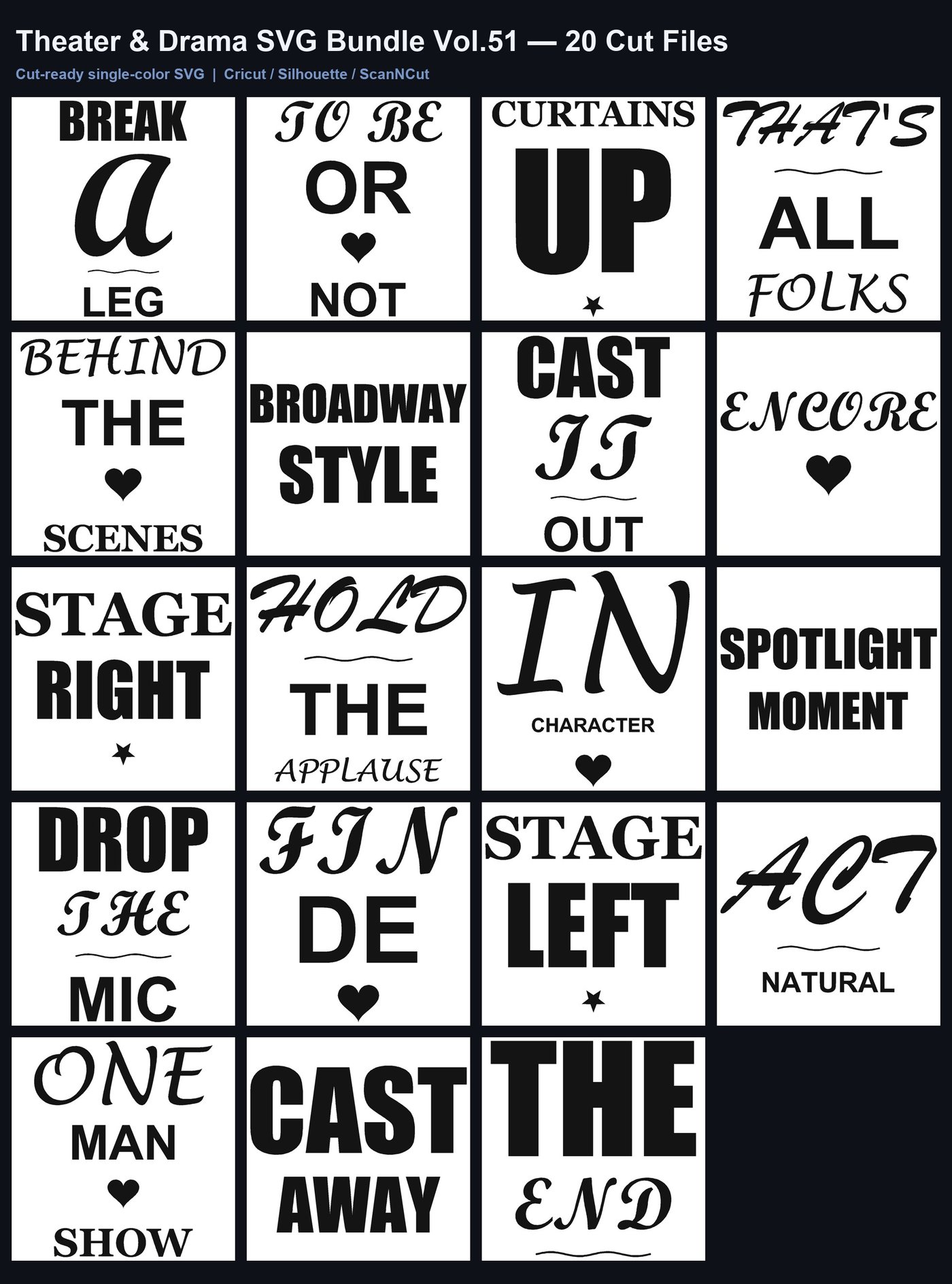 Theater & Drama SVG Bundle Vol.51: 20 Cut Files