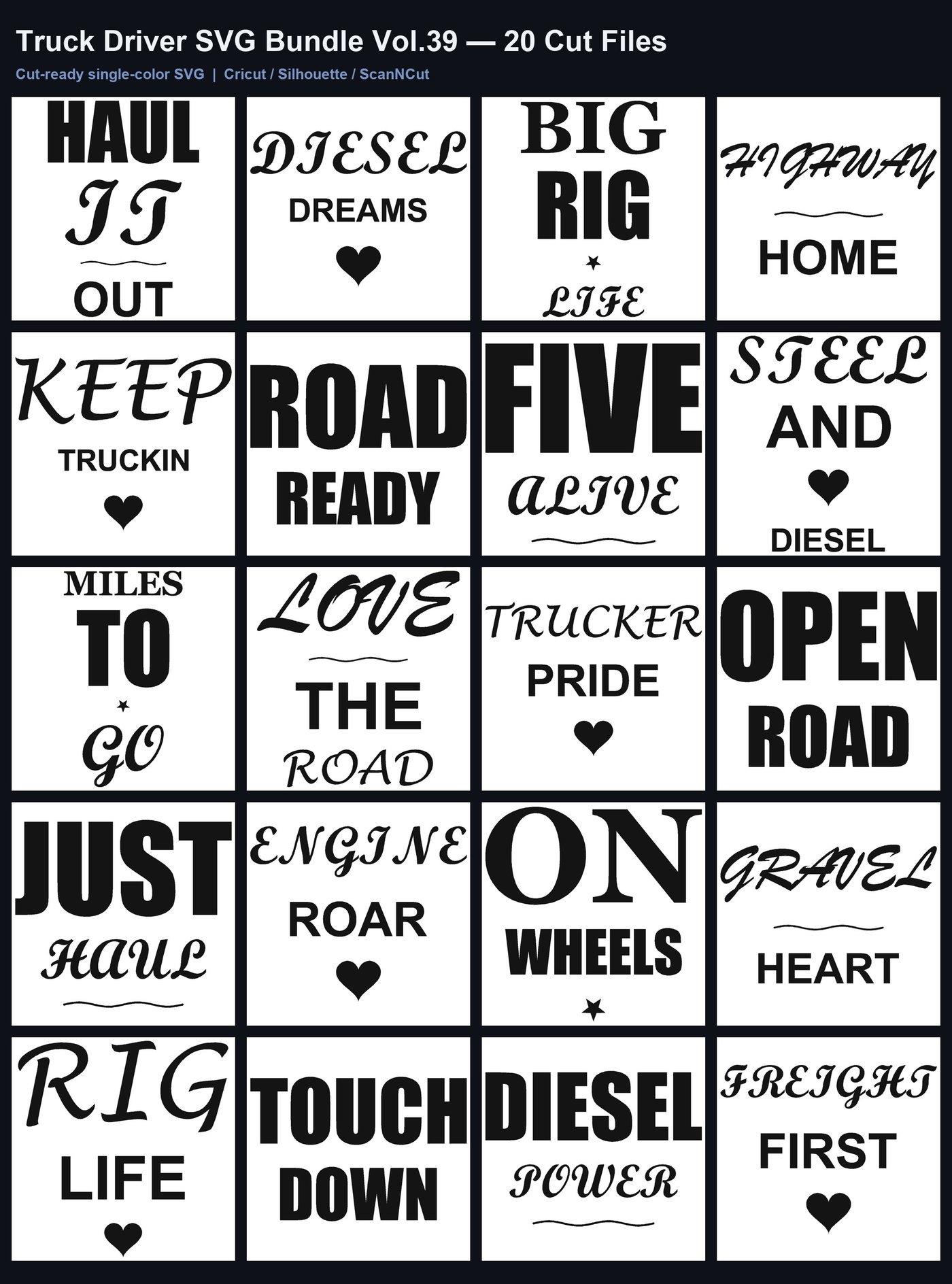 Truck Driver SVG Bundle Vol.39: 20 Cut Files